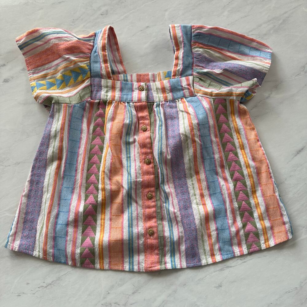 Crown & Ivy girls medium Jacquard Button Front Top striped shirt multicolor Belk